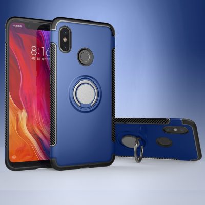 Mobigear Armor Ring - Coque Xiaomi Mi 8 Coque Arrière Rigide Antichoc + Anneau-Support - Bleu