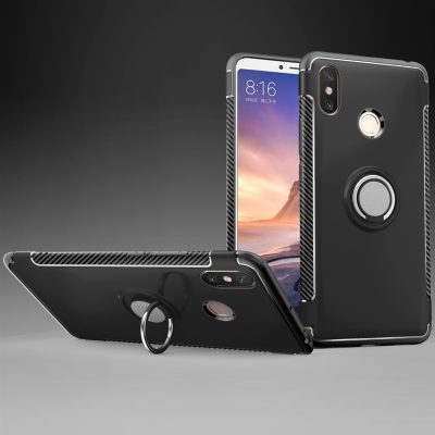 Mobigear Armor Ring - Coque Xiaomi Mi Max 3 Coque Arrière Rigide Antichoc + Anneau-Support - Noir