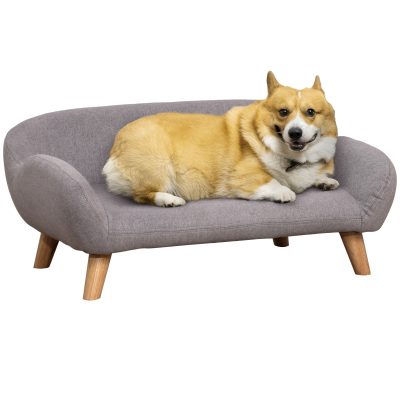 PawHut Canapé pour chien canapé pour animal de compagnie style scandinave pieds effilés en bois revêtement tissu déhoussable 72 x 44 x 31 cm - gris