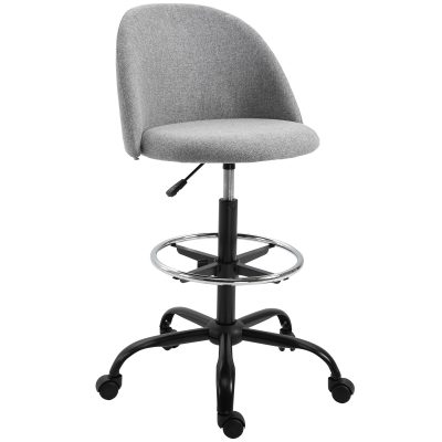 Vinsetto Chaise de bureau assise haute réglable 103-123H cm tabouret de bureau pivotant 360° lin gris