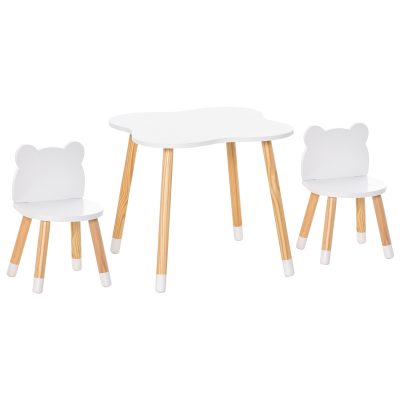 HOMCOM Ensemble table et chaises enfant Table d'enfant avec 2 chaises design ours MDF pin blanc