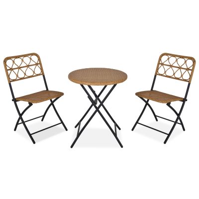 Outsunny Ensemble salon de jardin 2 chaises et table pliables aspect résine tressée acier 60 x 60 x 71 cm bois naturel