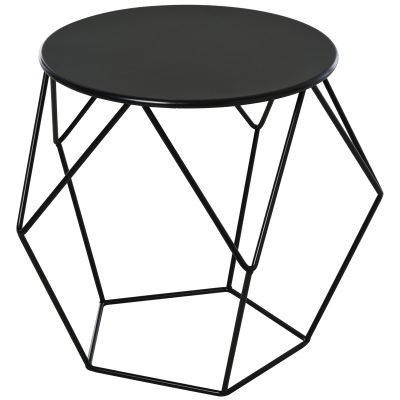 Homcom Table basse ronde bout de canape table d'appoint design industriel néo-rétro dim. 54L x 54l x 44H cm plateau Ø 40 cm acier noir   Aosom France