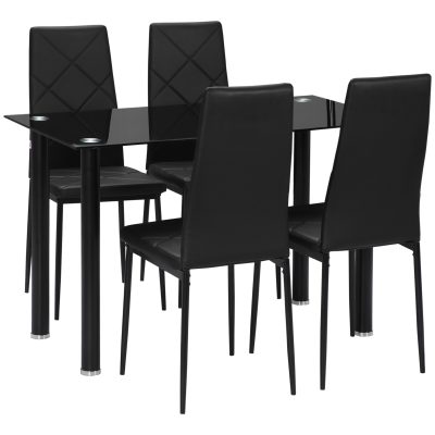 HOMCOM Ensemble de table à manger avec 4 chaises plateau en verre trempé