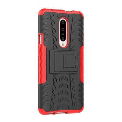 Mobigear Tire - Coque OnePlus 7 Coque Arrière Rigide Antichoc + Support Amovible - Noir / Rouge