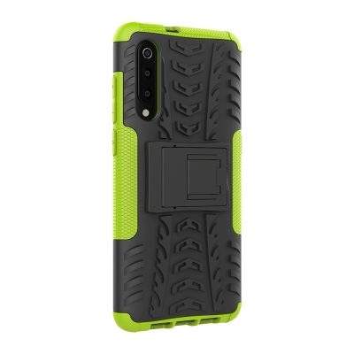 Mobigear Tire - Coque Xiaomi Mi 9 Coque Arrière Rigide Antichoc + Support Amovible - Noir / Vert