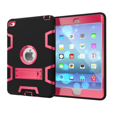 Mobigear ShieldStand - Coque Apple iPad Mini 4 (2015) Coque Arrière Rigide Antichoc + Support Amovible - Noir / Rose
