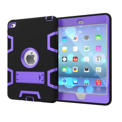 Mobigear ShieldStand - Coque Apple iPad Mini 4 (2015) Coque Arrière Rigide Antichoc + Support Amovible - Noir / Violet