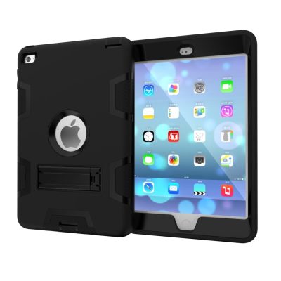 Mobigear ShieldStand - Coque Apple iPad Mini 4 (2015) Coque Arrière Rigide Antichoc + Support Amovible - Noir